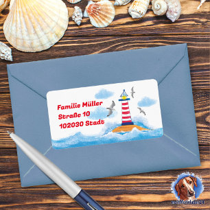 Leuchtturm & Möwen - handgemalt   maritimer Label