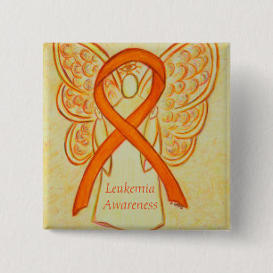 Leukaemia Angel Orange Awareness Ribbon Art Pins
