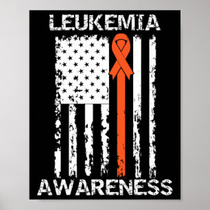 Leukaemia Awareness American Flag Orange Ribbon  Poster