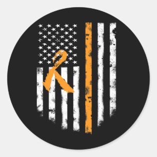 Leukaemia Awareness  American Flag Orange Ribbon T Classic Round Sticker