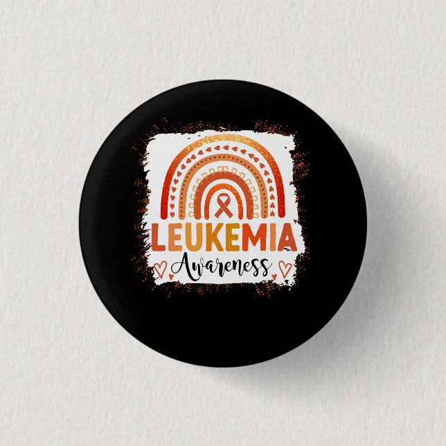 Leukaemia Awareness Bleached Rainbow Orange Ribbon 1 Inch Round Button (Front)