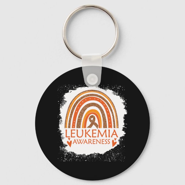Leukaemia Awareness Bleached Rainbow Orange Ribbon Keychain (Front)