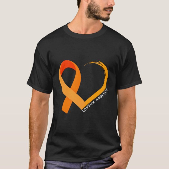 Leukaemia Awareness Design With Orange Ribbon Grea T-Shirt (Front)