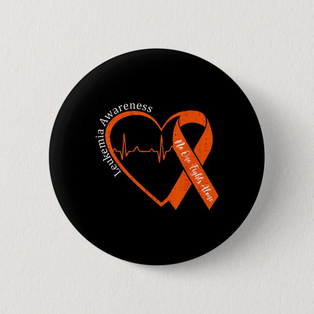 Leukaemia Awareness Heart Orange Support Men Women 2 Inch Round Button (Front)