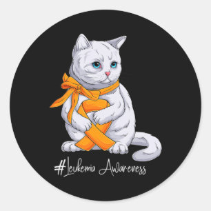 Leukaemia Awareness Month Orange Ribbon Cat Classic Round Sticker