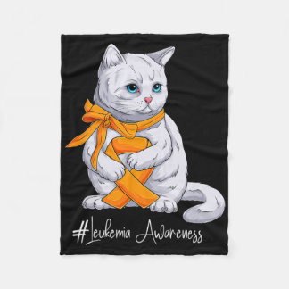 Leukaemia Awareness Month Orange Ribbon Cat Fleece Blanket