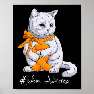 Leukaemia Awareness Month Orange Ribbon Cat Poster