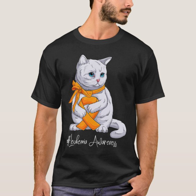 Leukaemia Awareness Month Orange Ribbon Cat  T-Shirt (Front)