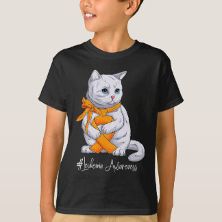 Leukaemia Awareness Month Orange Ribbon Cat T-Shirt
