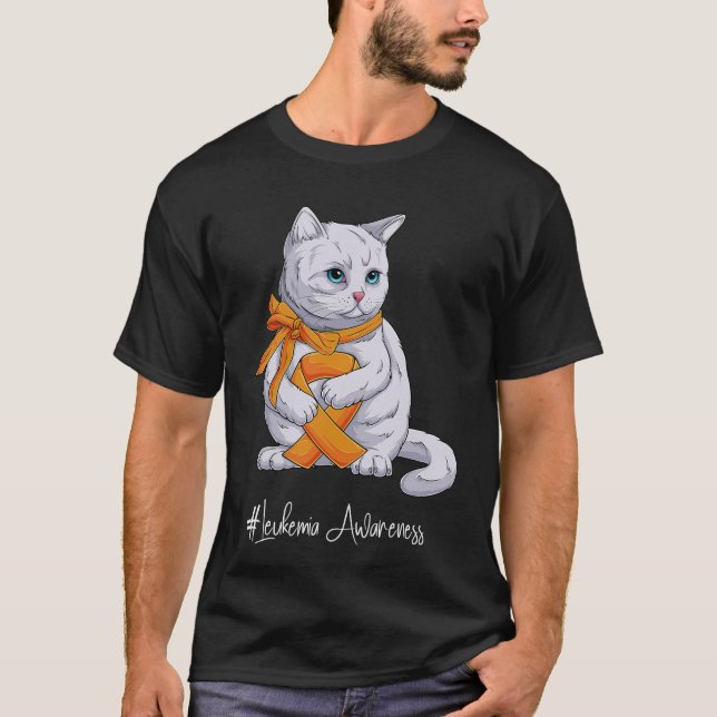 Leukaemia Awareness Month Orange Ribbon Cat T-Shirt (Front)