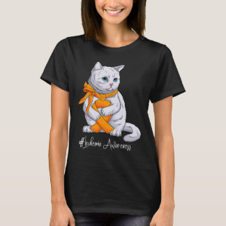 Leukaemia Awareness Month Orange Ribbon Cat T-Shirt