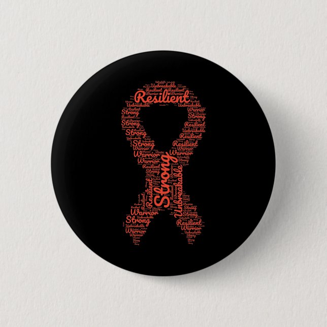 Leukaemia Awareness Month Orange Ribbon With Words 2 Inch Round Button (Front)