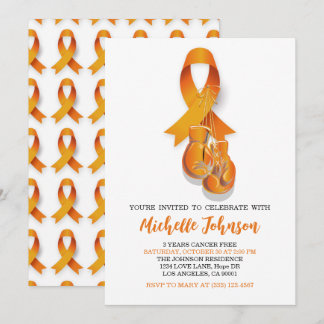 Leukaemia Awareness Orange Ribbon Cancer Free part Invitation