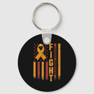 Leukaemia Awareness Orange Ribbon Usa Flag Warrior Keychain
