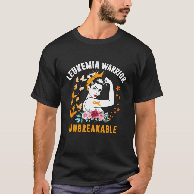 Leukaemia Awareness Strong Warrior Woman Orange Ri T-Shirt (Front)