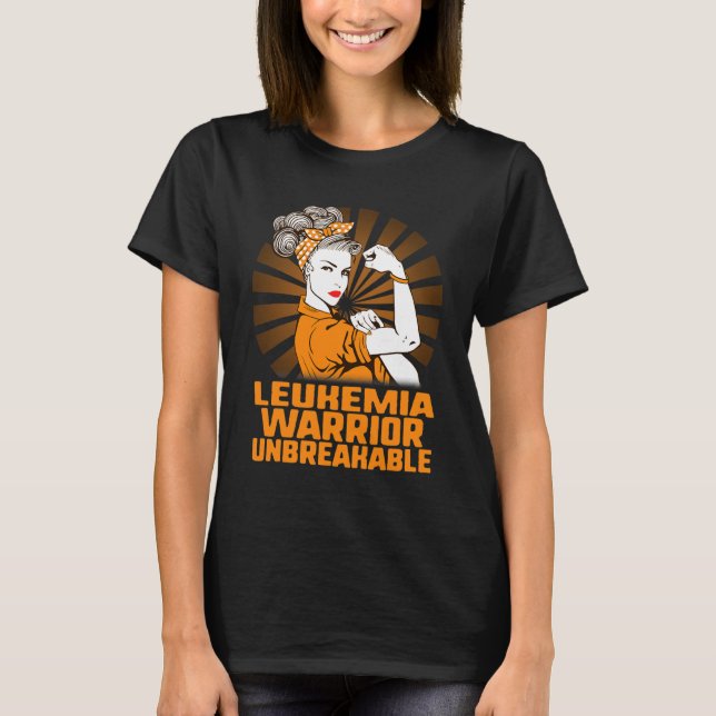 Leukaemia Awareness Strong Warrior Woman Orange Ri T-Shirt (Front)