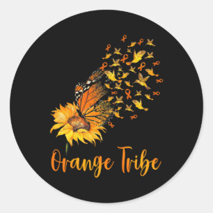 Leukaemia Awareness Sunflower Butterfly Orange Rib Classic Round Sticker