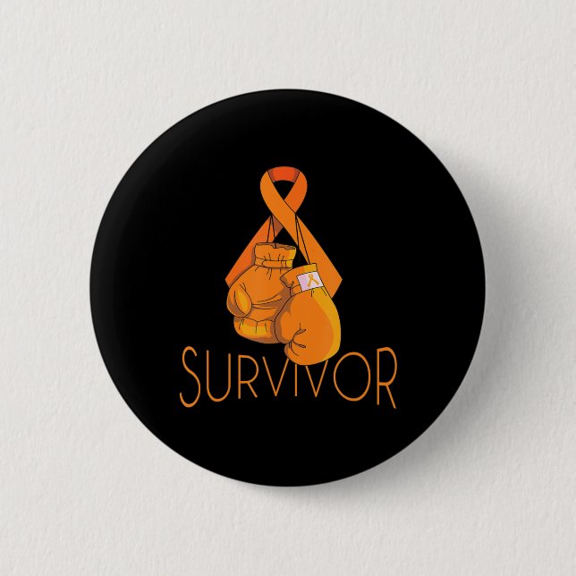 Leukaemia Awareness Survivor Orange Ribbon Boxing  2 Inch Round Button (Front)