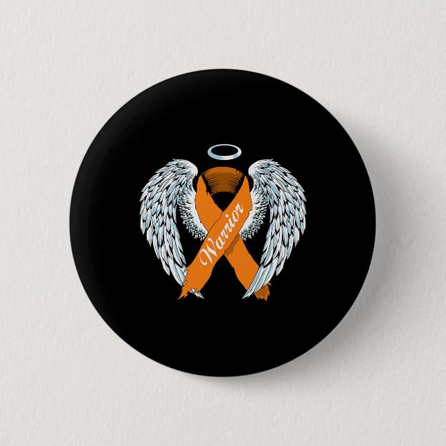 Leukaemia Awareness Warrior Orange Ribbon and Ange 2 Inch Round Button (Front)