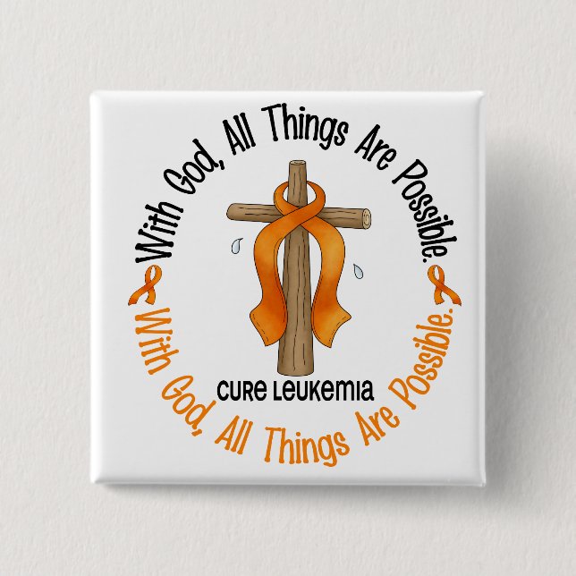 Leukaemia Awareness WITH GOD CROSS 2 Inch Square Button (Front)