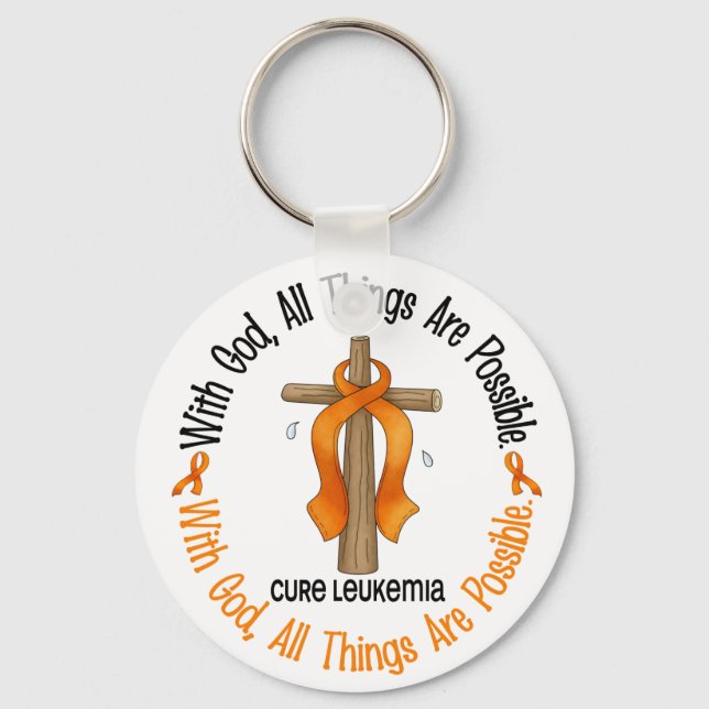 Leukaemia Awareness WITH GOD CROSS Keychain (Front)