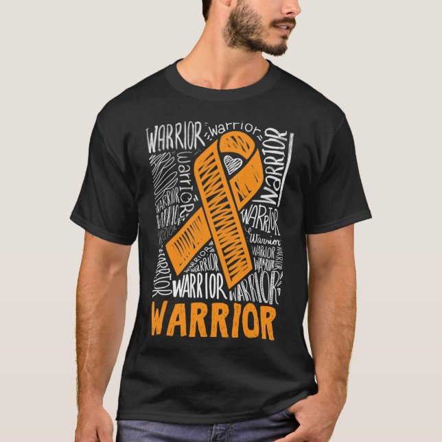 Leukaemia Blood Cancer Warrior Orange Ribbon Aware T-Shirt (Front)