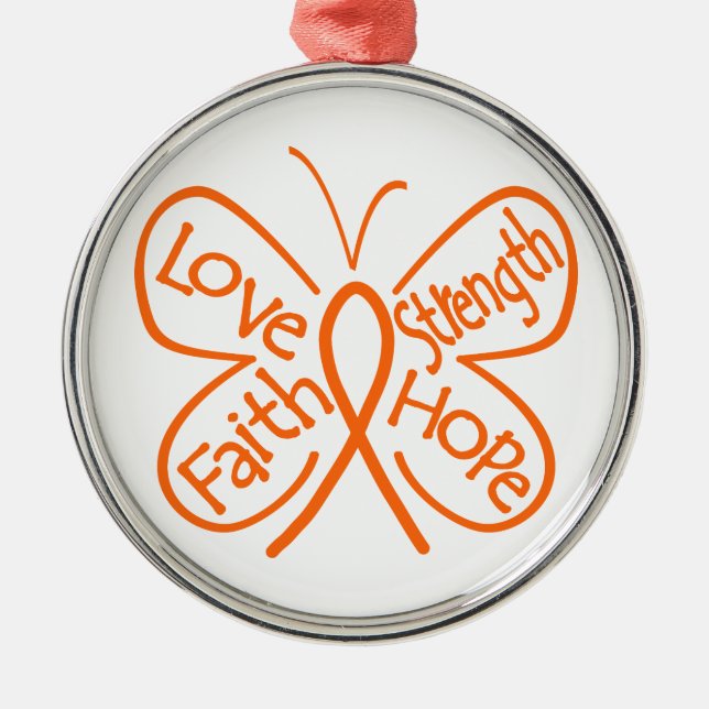 Leukaemia Butterfly Inspiring Words Metal Ornament (Front)