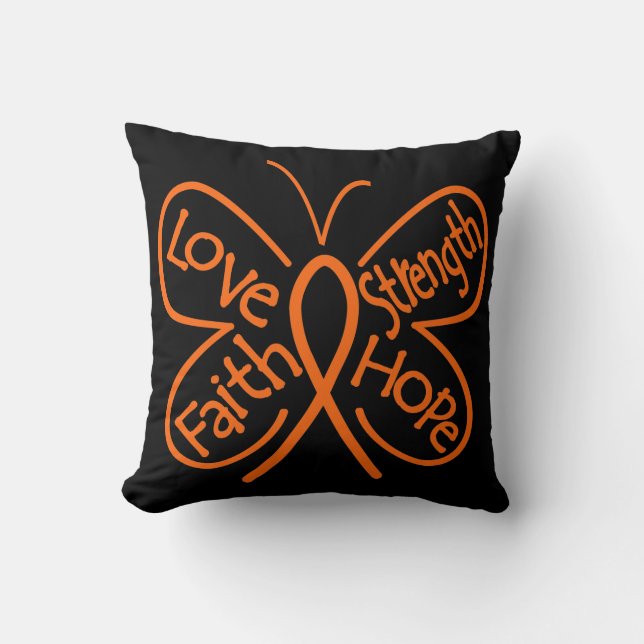 Leukaemia Butterfly Inspiring Words Throw Pillow (Front)