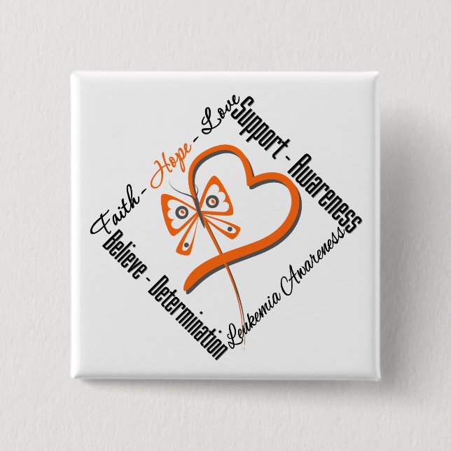 Leukaemia Faith Hope Love Butterfly 2 Inch Square Button (Front)