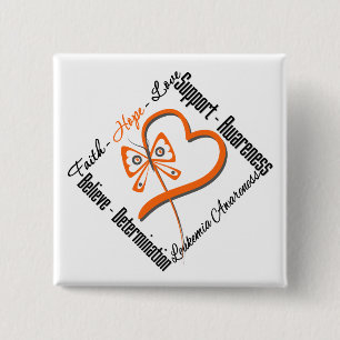 Leukaemia Faith Hope Love Butterfly 2 Inch Square Button