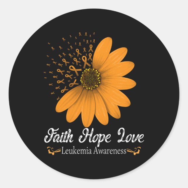 Leukaemia Faith Hope Love Orange Ribbon Blood Canc Classic Round Sticker (Front)
