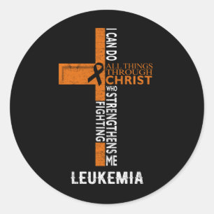 Leukaemia Fight Cancer Faith Cross All Things Thro Classic Round Sticker