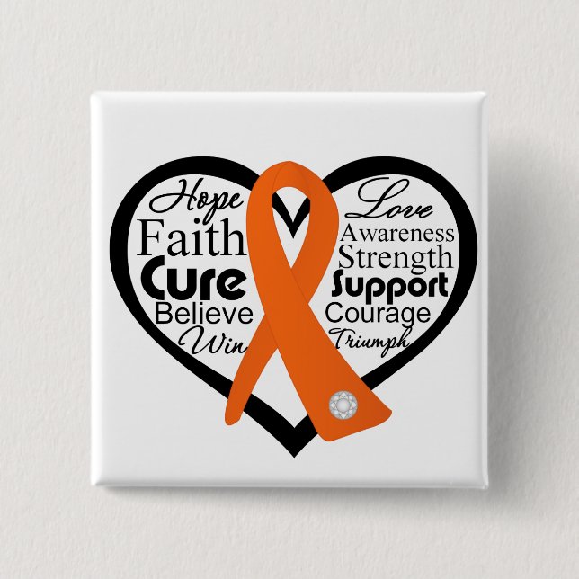 Leukaemia Heart Ribbon Collage 2 Inch Square Button (Front)