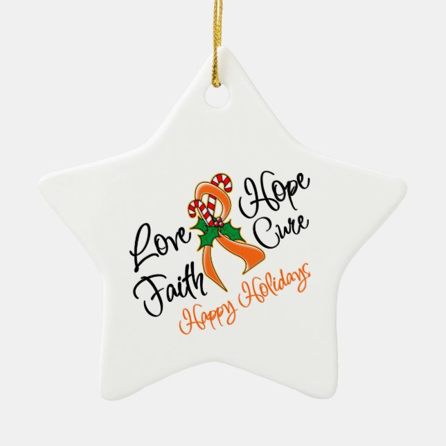 Leukaemia Hope Love Cure Happy Holidays Ceramic Ornament (Front)