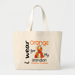 Leukaemia I Wear Orange For My Grandson 43 Large Tote Bag