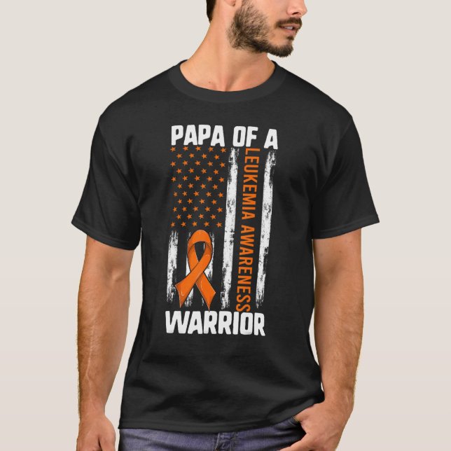 Leukaemia Kids  Men Papa Of A Warrior American Fla T-Shirt (Front)