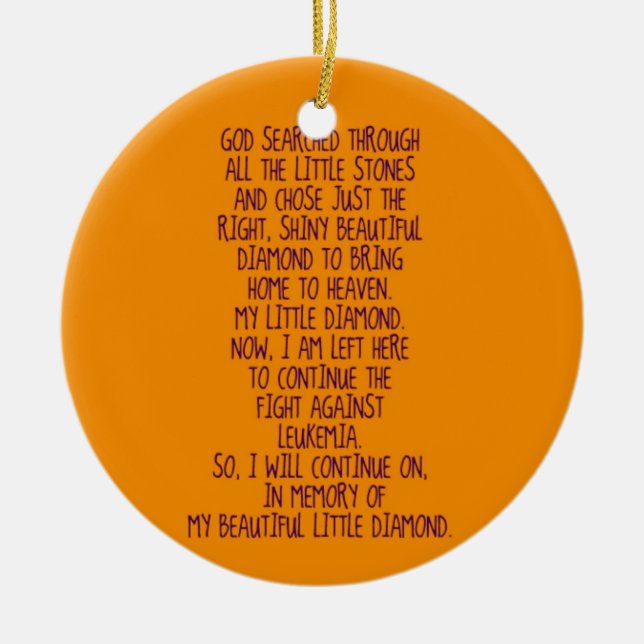 Leukaemia Memorial Poem Ceramic Ornament (Front)