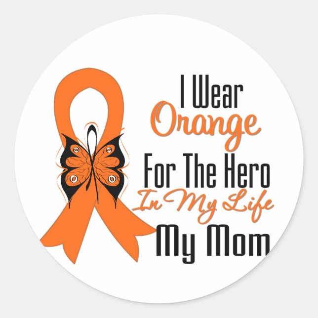 Leukaemia Orange Ribbon Hero My Mom Classic Round Sticker (Front)