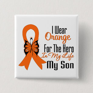 Leukaemia Orange Ribbon Hero My Son 2 Inch Square Button