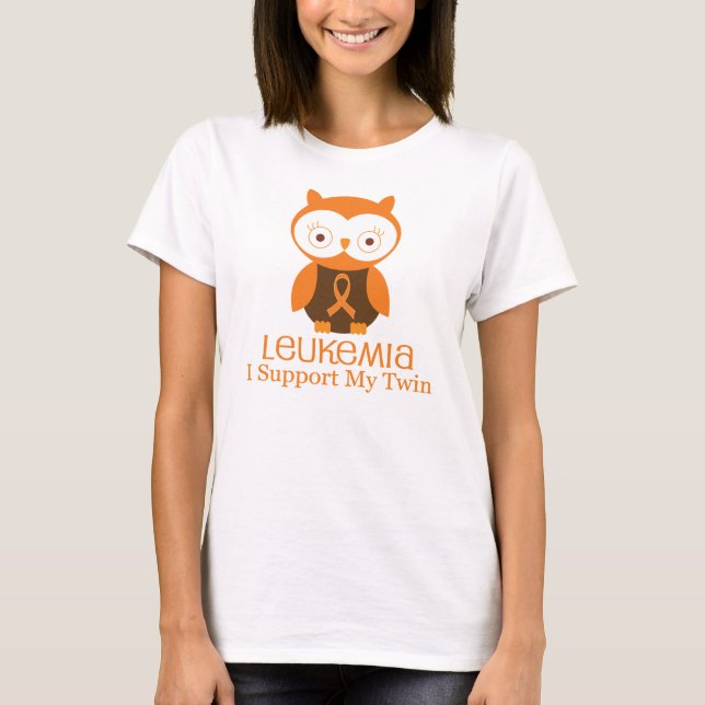 Leukaemia Orange Ribbon Owl  Twin T-Shirt (Front)