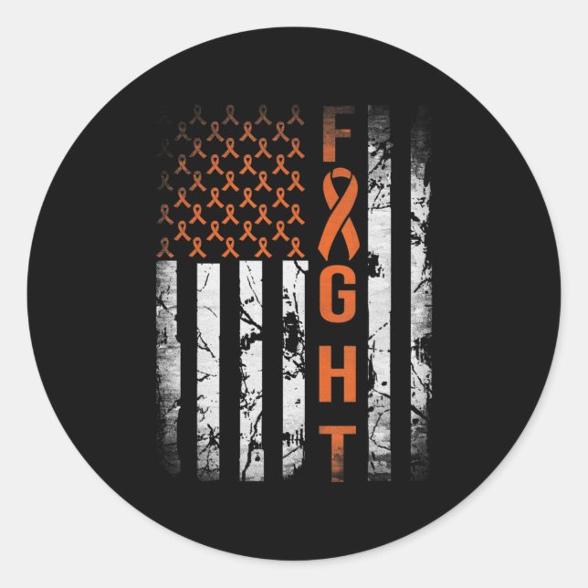 Leukaemia Ribbon Fight American Flag Leukaemia Awa Classic Round Sticker (Front)