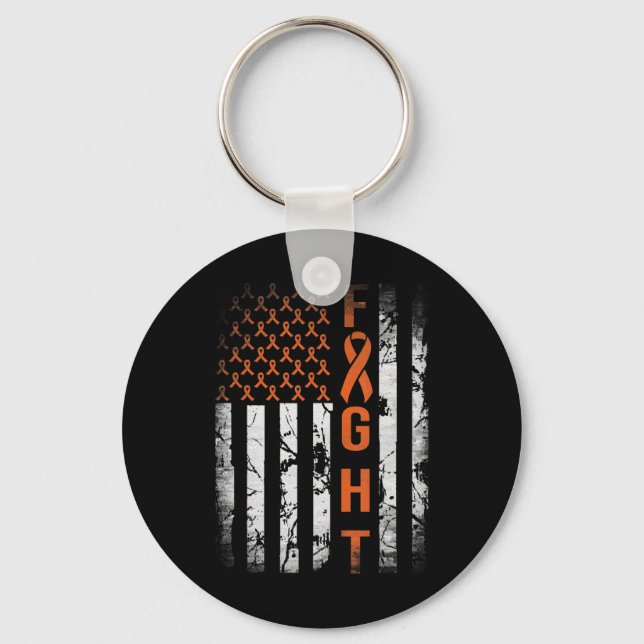 Leukaemia Ribbon Fight American Flag Leukaemia Awa Keychain (Front)