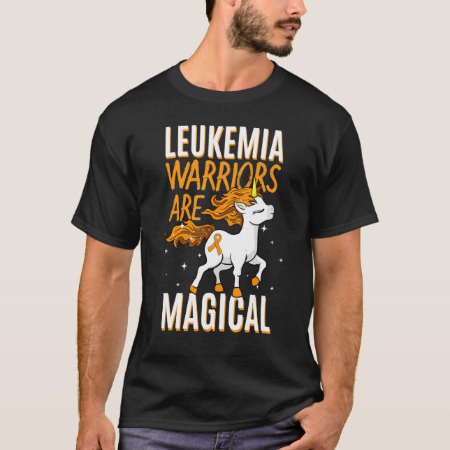Leukaemia Warrior Magical Unicorn Orange Ribbon He T-Shirt (Front)