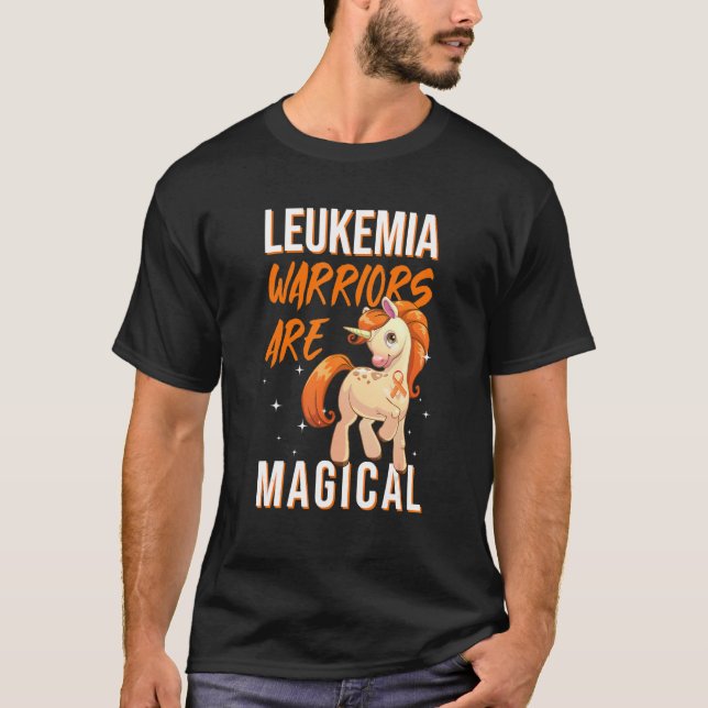 Leukaemia Warrior Magical Unicorn Orange Ribbon He T-Shirt (Front)