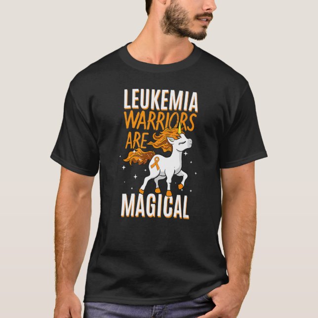 Leukaemia Warrior Magical Unicorn Orange Ribbon He T-Shirt (Front)