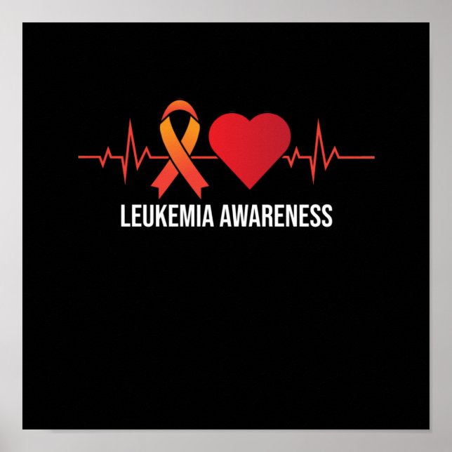 Leukemia Awareness Heartbeat Orange Ribbon Support Poster (Front)