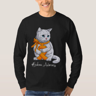 Leukemia Awareness Month Orange Ribbon Cat T-Shirt