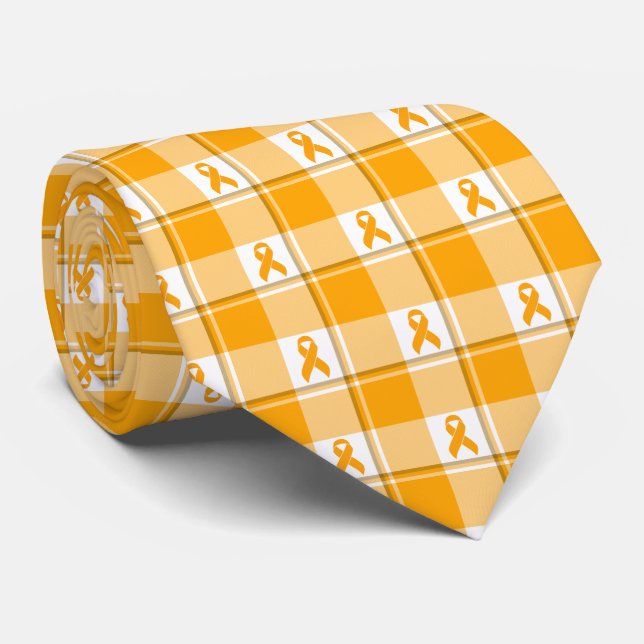 Leukemia Awareness Plaid Orange Ribbon Tie (Rolled)