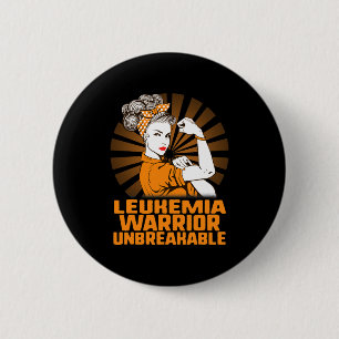 Leukemia Awareness Strong Warrior Woman Orange Rib 2 Inch Round Button