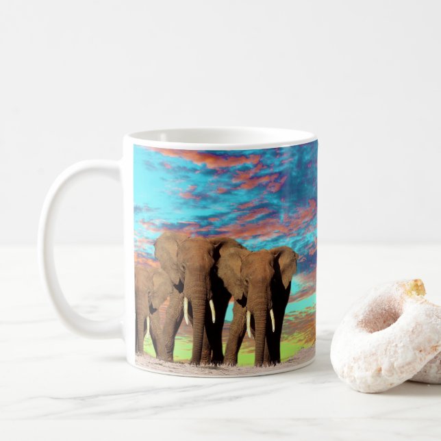 Levée de soleil de l'éléphant Opal, Mug de café (Avec donut)